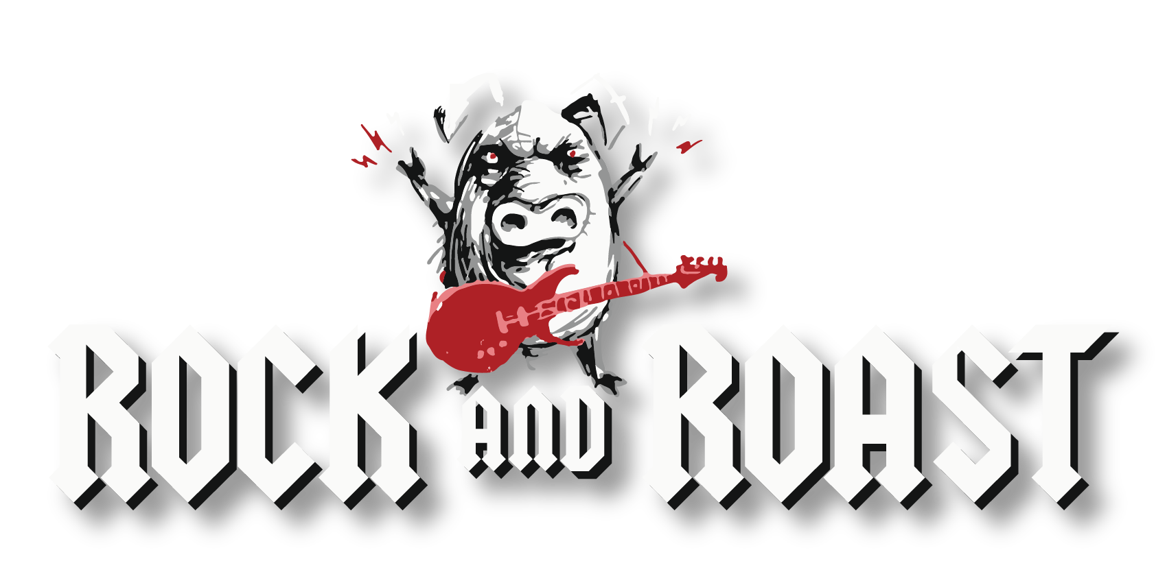 Rock & Roast logo showing a pic playing an electric guitar.